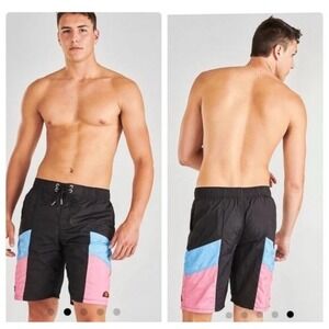 Ellesse Retro Color block Swim Shorts Large Vintage 90's Style Black Blue Pink